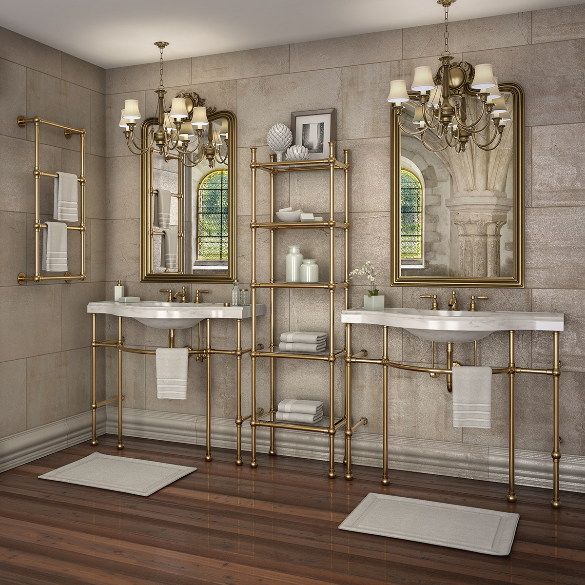 Renaissance Style Vanities With Matching Etagere And Wall Mounted Renaissance Style Vanities With Matching Etagere And Wall Mounted Towel Rack